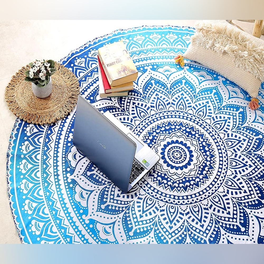 🎊 Host Pick🎉 Bohemian Blue Mandala Beach Yoga Throw - Picture 14 of 16